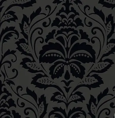 AS Creation Black Flock Floral Damask Pattern Living Walls Wallpaper 255426 • £20.19