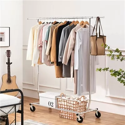 Heavy Duty Garment Rack Commercial Rolling Collapsible Clothing Shelf Single Bar • $53.99