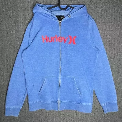 Hurley Hoodie Men's Large Blue Graphic Print Zip Up Surf Outdoor Y2K Classic  • $17.70