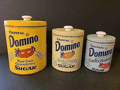 3 Vintage Advertising Crystal Domino Sugar Kitchen Canisters Tin Metal READ • $9.95