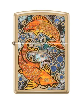 Zippo 0127 Koi Fish Pattern High Polish Brass Fusion Finish Lighter • £28.45