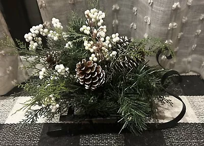 Decorative Metal Sleigh Christmas Pine Cones White Berries Holiday Table 12” • $23