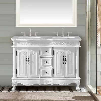 48  Bathroom Double Sink Vanity Carrara White Marble Top Cabinet • $1451