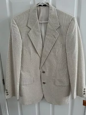 Vintage Men's Seersucker Suit NWT Tan White Kentucky Derby 33 Waist 39 Jacket • $149.99