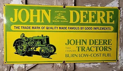 Old Vintage John Deere Porcelain Sign 48  Farm Tractor Dealer Sales Service Sign • $1217.34