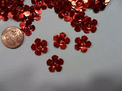 Vintage Red Color Metallic Flower Shaped Sequins - Indented Center • $2.50