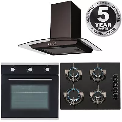 SIA 60cm Single Electric Fan Oven Gas 4 Burner Glass Hob And Curved Glass Hood • £420.99