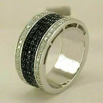 2.17ct Lab Created Black Diamond Men's Engagement Wedding Band 14k White Gold • $233.13