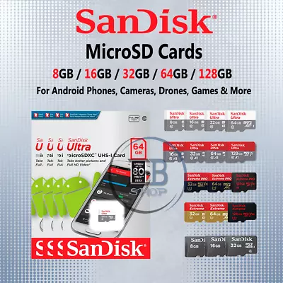 SanDisk Micro SD Card 8GB 16GB 32GB 64GB 128GB Adapter Extreme Pro Ultra Memory • $2.99