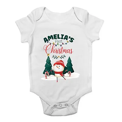 Personalised First Christmas Snowman Xmas Baby Grow Vest Bodysuit Boy Girls Gift • £5.99