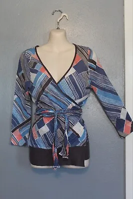 Moth Anthropologie Geometric Wrap Linen Cotton Cardigan Sweater Small • $19.99