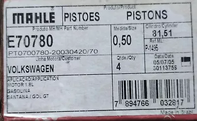 4 Oversized Mahle Pistons E70780 P1495  1.8 Vw Santanna Golf Gt 8151 Cylinder • $37.20