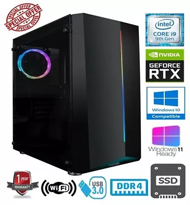 INTEL CORE I9 9900K 8 CORE 32GB RAM 960GB SSD 1TB HDD GEFORCE RTX3070 GAMING PC • £1634