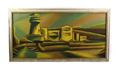 Vintage Mid Century Modern Art Abstract Oil Painting Lighthouse Ocean Signed • $85