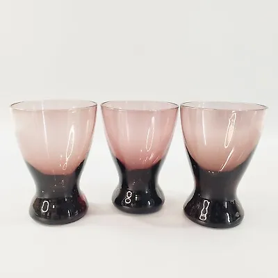 Vtg 3 Amethyst Shot Liquor Glasses Curvy Purple Barware Drinkware Lounge Italy • $15