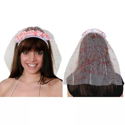 Ladies Zombie Vampire Bride Veil Roses  Headband Bloody Fancy Dress Halloween • £4.75