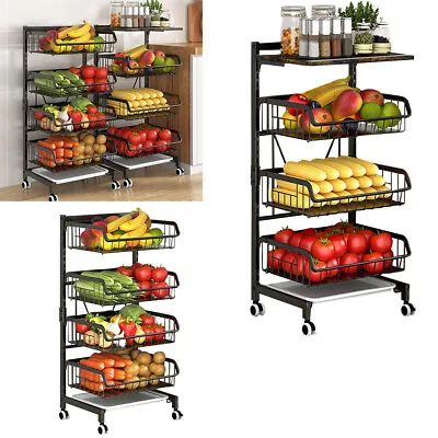 3/4/5 Tier Vegetable Fruit Trolley Cart Kitchen Rack Storage Basket Holder Shelf • £16.95