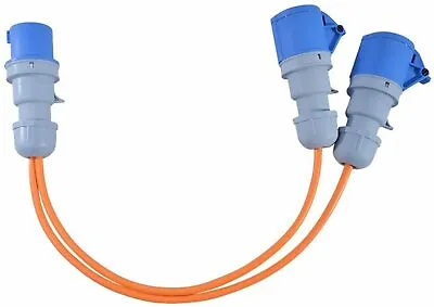16A Plug To 2 X 16A Sockets. 1.5mm Orange Power Splitter - 0.5M • £20.90