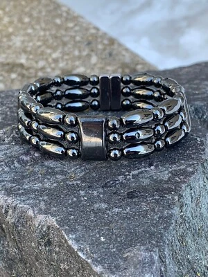 $49.49 • Buy Men’s Women’s 100% Black Magnetic Bracelet Anklet Powerful Clasp 3 Row