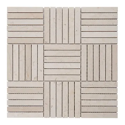 Beige Cream Crema Marfil Marble Stone Parquet Mosaic Tile Kitchen Backsplash • £3.85