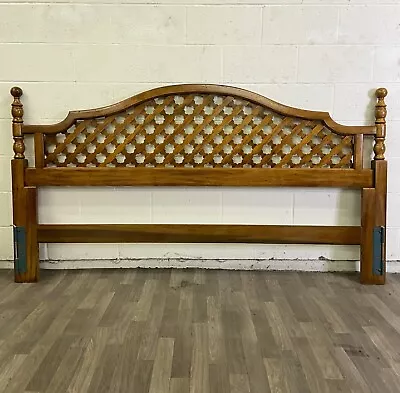 Vintage 1969 Thomasville King Size Lattice Cannonball Headboard • $799