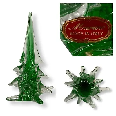 Vintage Murano Italy Art Glass Christmas Tree - Green & Clear 8.5” Tall • $111.98