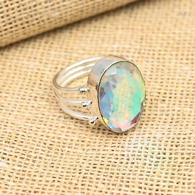 Rainbow Mystic Topaz Gemstone Handmade 925 Sterling Silver Jewelry Ring • $11.20