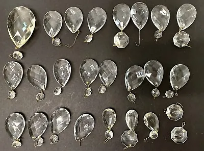 Vintage Chandelier Crystals Teardrop Prisms Lot Of 24 Glass Lamp Parts • $29.99