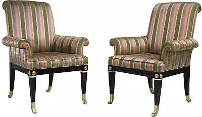Vintage Mastercraft Brass Mounted Black Lacquer Armchairs - A Pair • $2400
