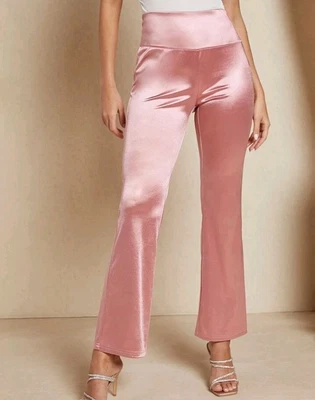 £14.95 • Buy Womens Size 12-14 UK Dusty Pink Satin High Waist Flared Trousers New L Retro 70s