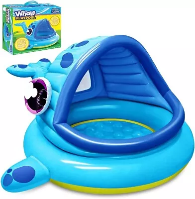 Paddling Pool For Children Inflatable With Sun Protection Whale Baby Pool • £14.99