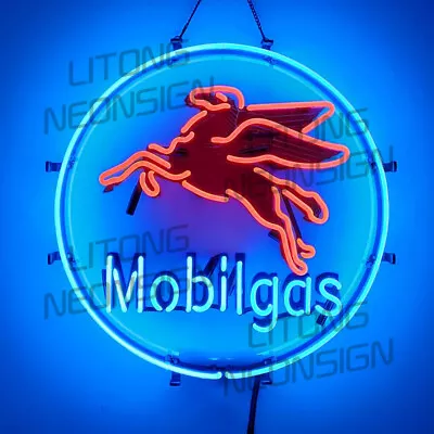 Mobil Gas Gasoline Neon Signs18x18 Gas Station Garage Store Wall Decor • $160.20