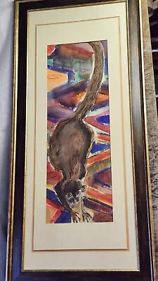 James Estey Rare Watercolor  Monkey On Oriental Carpet  1993 • $550