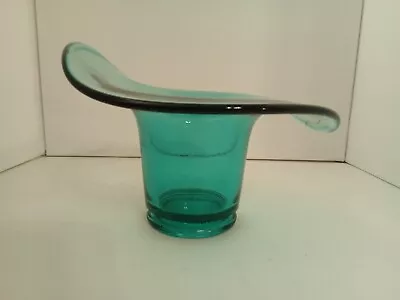 Vintage Mid Century Modern Viking Glass Bluenique Teal  Hat Shaped Vase  • $38.50