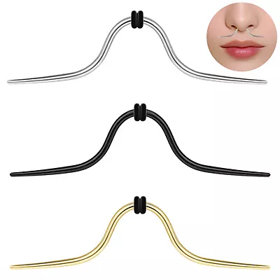 1/3Pcs 14G 16G Stainless Steel Nose Septum Ring Mustache Septum Piercing Jewelry • $4.79
