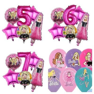 £9.95 • Buy 6PCSNew Barbie Doll Kids Latex Foil Numbers Balloons Birthday Party  Decoration.