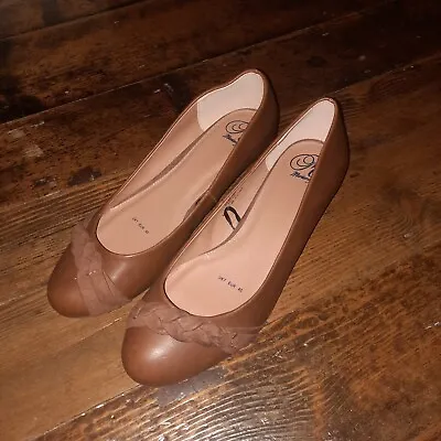 Mantaray Brown Leather Wedge Heel Court Shoes Slip On Pumps Size 7 New • £25