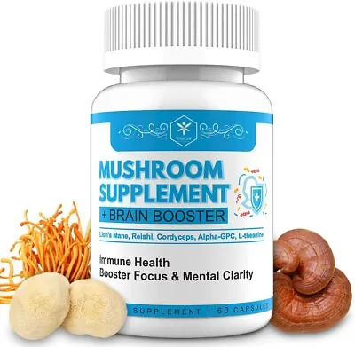 Reishi Mushroom Capsules Lions Mane Cordyceps Turkey Tail Chaga (2-Pack) • $14.99