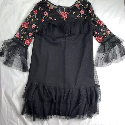 Zara Semi Sheer Long Sleeve Floral Embroidered Dress Size S A060823 • $34.90