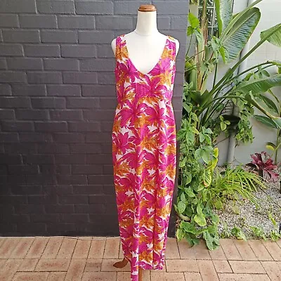 Lola Australia Sz 8 Pink Orange Floral Cotton Sleeveless Summer Maxi Dress • $29.95