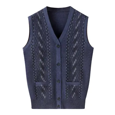 Vintage Men Knit Cardigan Sleeveless Tank Top Sweater Jumper V Neck Argyle Solid • $22.60