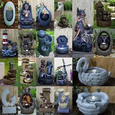 £45.99 • Buy Garden Fountain Water Feature LED Lights Indoor Outdoor Polyresin Statues Decor