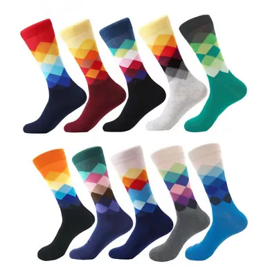 Fashion Mens Cotton Socks Warm Funny Colorful Argyle Diamond Dress Socks 9-12 • $3.26