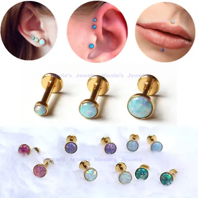 1pc 16g Surgical Steel Opal Stud Ring Bar Labret Lip Ear Helix Tragus Piercing • $6.30