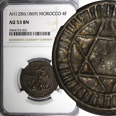 Morocco Sidi Mohammed IV  AH1286 (1869) 4 Falus NGC AU53 BN TOP GRADED C# 166.1 • $100