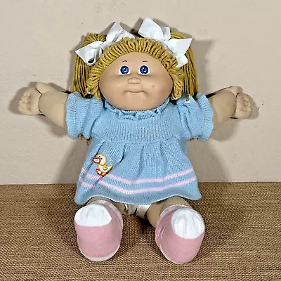 Cabbage Patch Kid 1985 Girl HM 3 Butterscotch Dbl Pony OK Blue Eyes Ducky Dress • $29.99