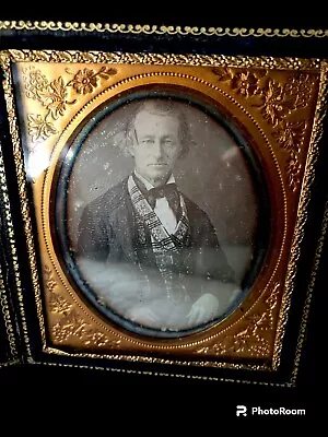 Leather Union Case 6th Plate Photograph Daguerreotype Of A Man With Plaid Vest • $89