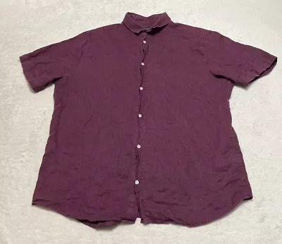 H&M Linen Shirt Men's Size Large Purple Short Sleeve Button Up Casual • $10.88