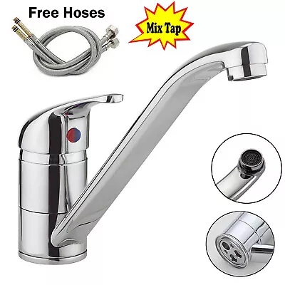 Modern Kitchen Sink Mixer Taps Swivel Spout Single Lever Tap Mono Chrome Faucet • £13.60