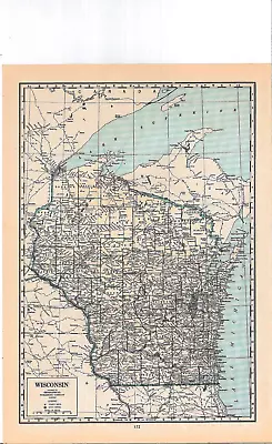 1944 Vintage Map - State Of Wisconsin - Madison - Milwaukee - Green Bay • $17